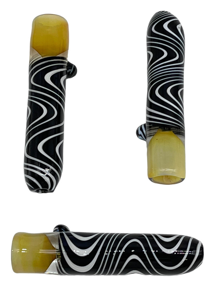  ZEBRA LINE WITH YELLOW MOUTH CHILLUM 3" - BAG OF 10CT 
