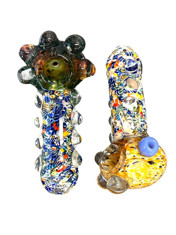  MULTI COLOR HEAVY HANDPIPE WITH CLEAR MARBLES 5" 