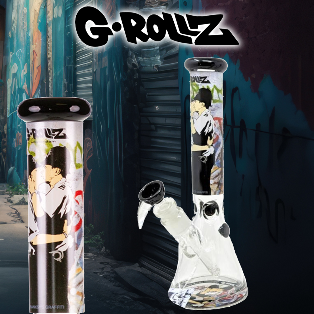 G-ROLLZ BANKSY'S KISSING COPPERS BEAKER BONG 11.5"