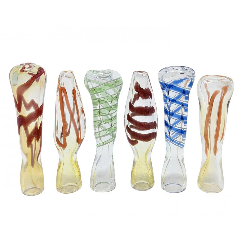  MINI ASSORTED SILVER FUMED SWIRL RIBBON CHILLUM HAND PIPE - JAR OF 40CT 