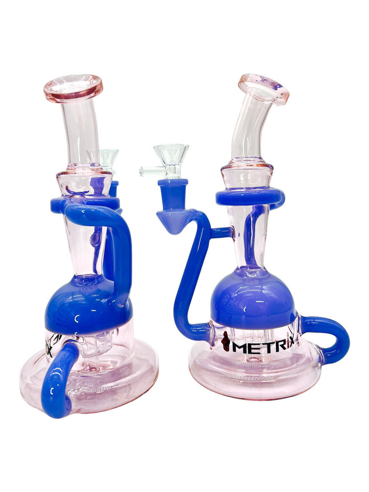  METRIX TWO COLORS DISC PERC RECYCLER WATERPIPE 9" 