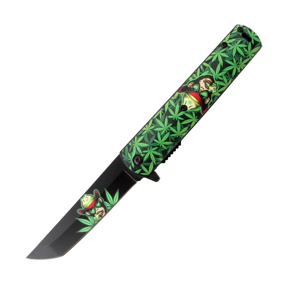  GREEN LEAVES RASTA MONKEY DESIGN KNIFE - 12CT DISPLAY 