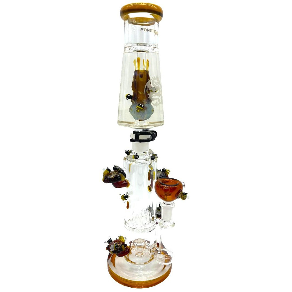 MONSTER MINDS - DISC AND HONEYCOMB PERC GLYCO FILLED BEES DESIGN 17" WATERPIPE