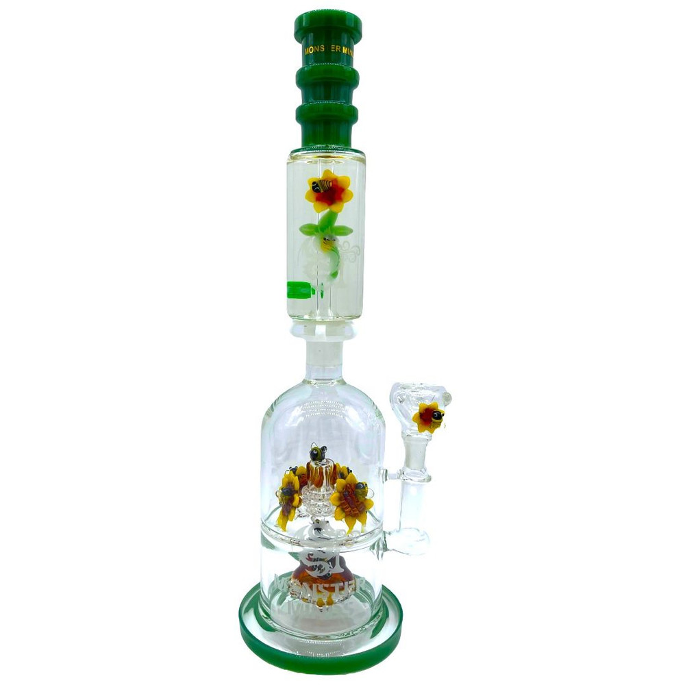 MONSTER MINDS - GLYCO FILLED BEES SUNFLOWER DESIGN 17" WATERPIPE