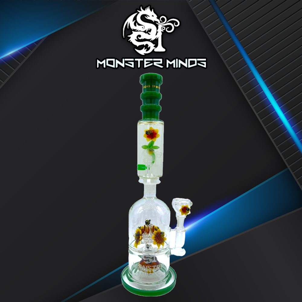 MONSTER MINDS - GLYCO FILLED BEES SUNFLOWER DESIGN 17" WATERPIPE