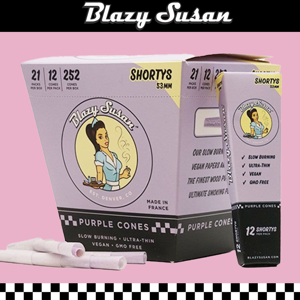 BLAZY SUSAN SHORTYS 53MM PURPLE PRE ROLLED CONE - DISPLAY OF 21CT