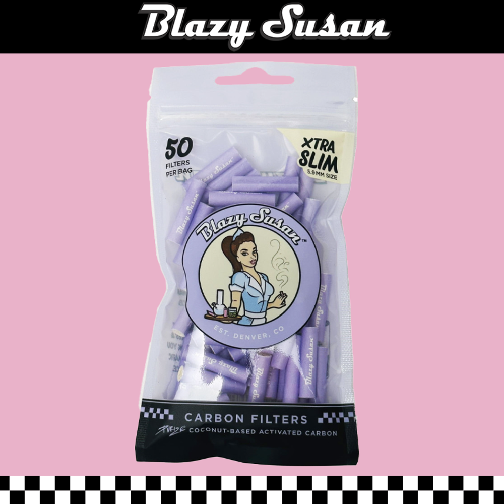 BLAZY SUSAN PURPLE XTRA SLIM ACTIVATED CARBON FILTER TIPS - 50CT BAG