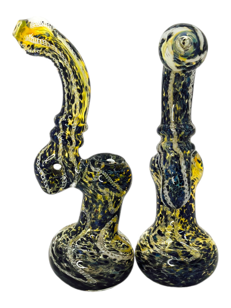 HEAVY MARBLE FUMED SWIRL LINES BUBBLER 8"