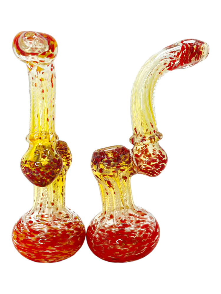 HEAVY MARBLE FUMED TWISTED LINES BUBBLER 8"