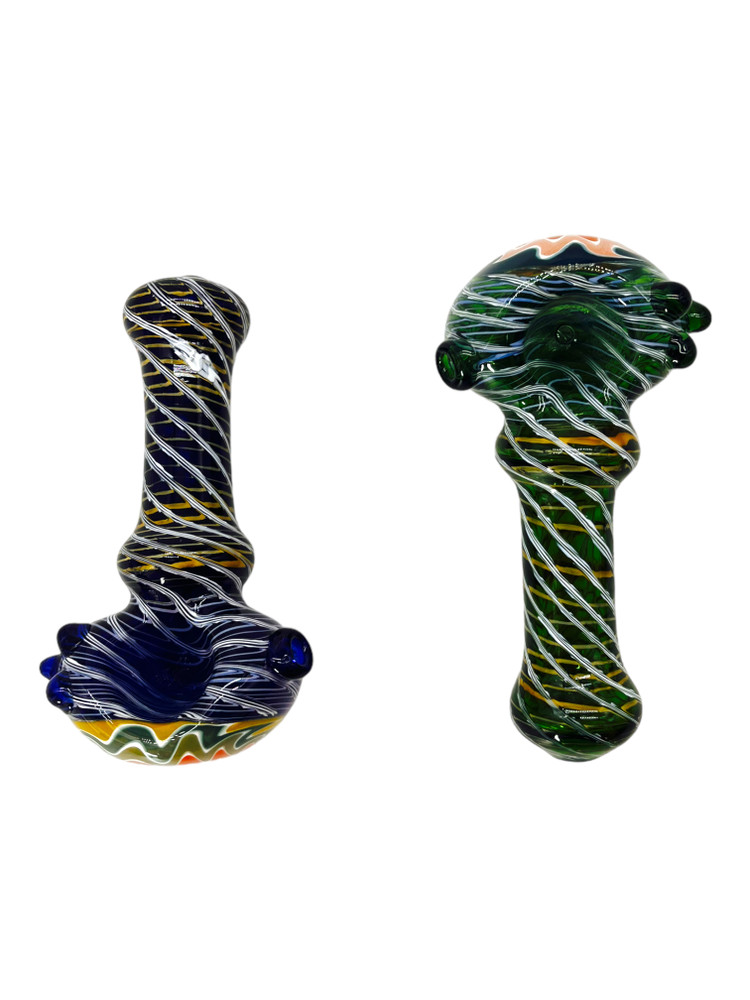 FUMED CROSSED LINES SWIRL HEAD GLASS HANDPIPE 4" - 5CT BAG