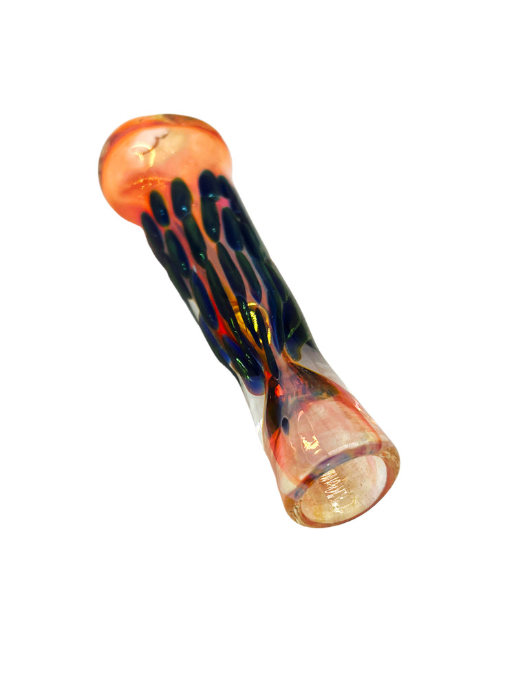 GOLD FUMING INSIDE DOTTED GLASS CHILLUM 3" - 10CT BAG