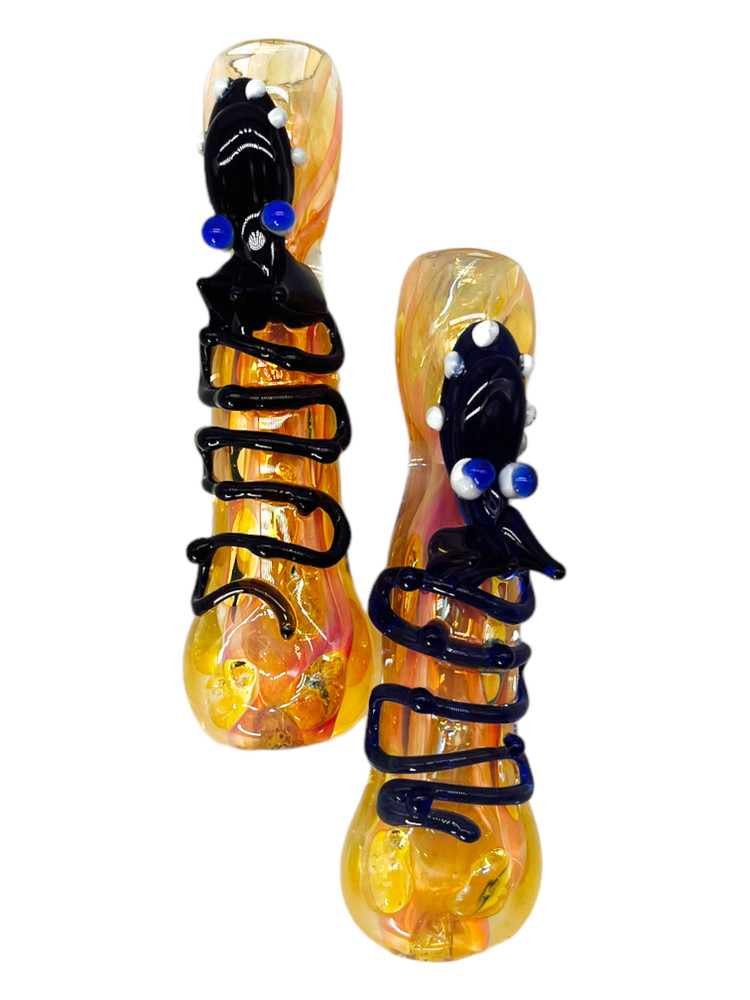 INSIDE GOLD FUMED WITH DRAGON ART GLASS CHILLUM 3" - 10CT BAG