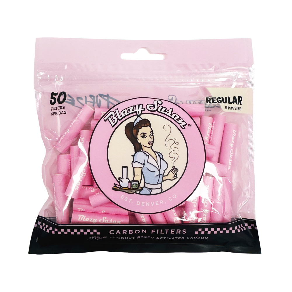 BLAZY SUSAN PINK REGULAR ACTIVATED CARBON FILTER TIPS - 50CT BAG