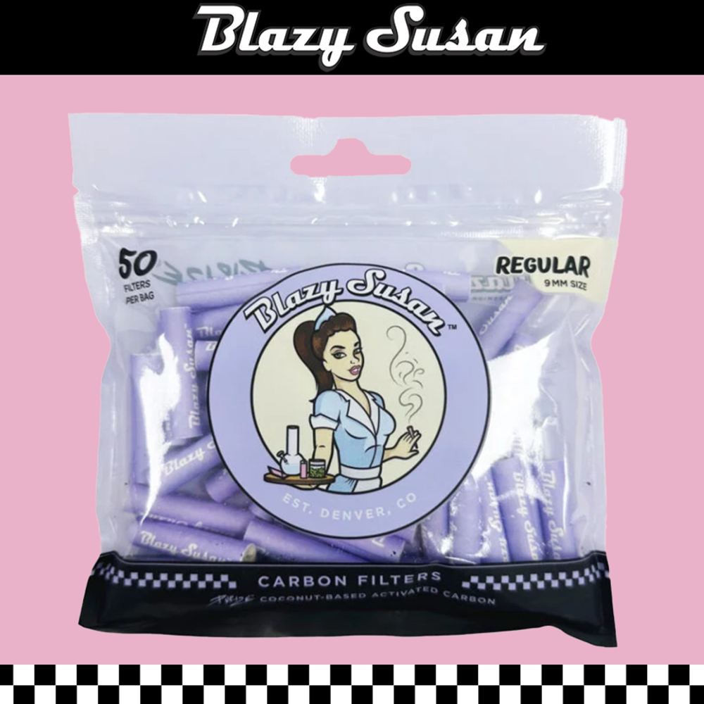 BLAZY SUSAN PINK REGULAR ACTIVATED CARBON FILTER TIPS - 50CT BAG