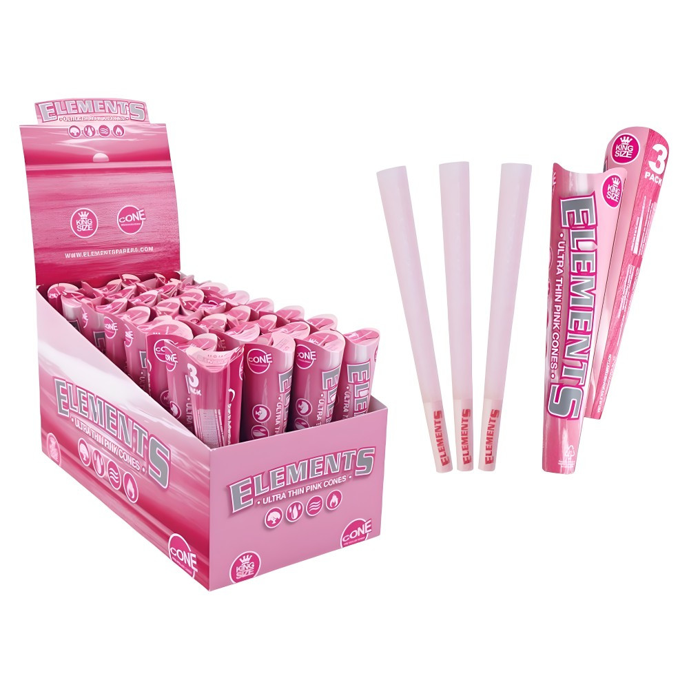 ELEMENTS PINK 3PK CONE KING SIZE - 32CT DISPLAY