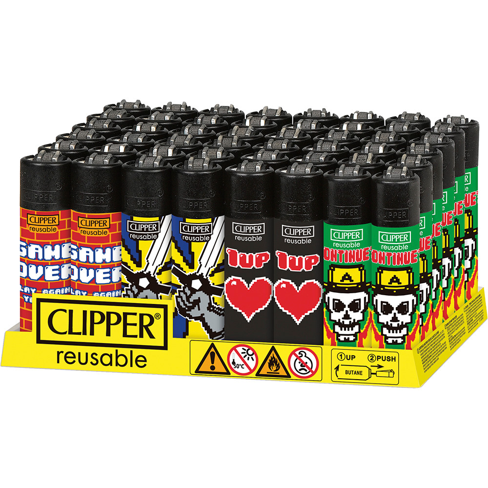 48CT. GAME OVER 1 UP CLIPPER LIGHTERS