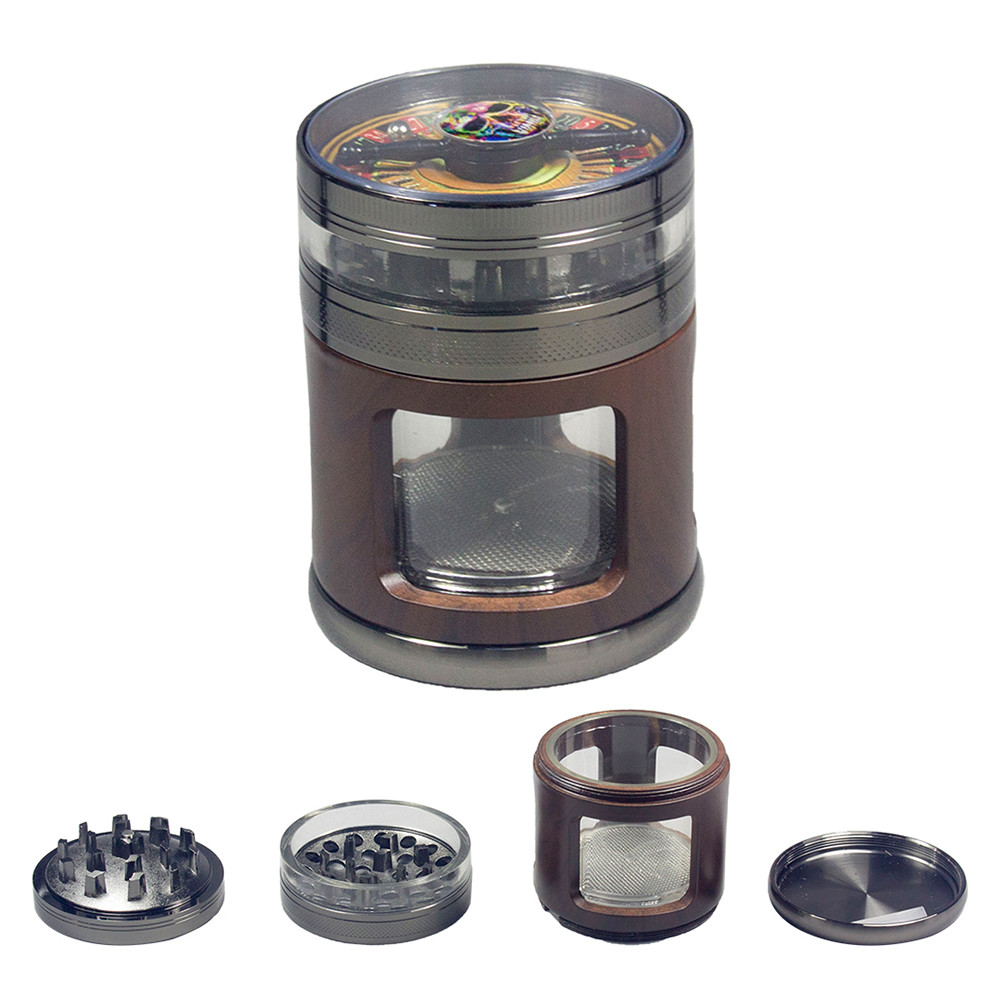 4 PART GRINDER ROTATABLE ROULETTE ON THE TOP WITH CLEAR WINDOW - 6CT
