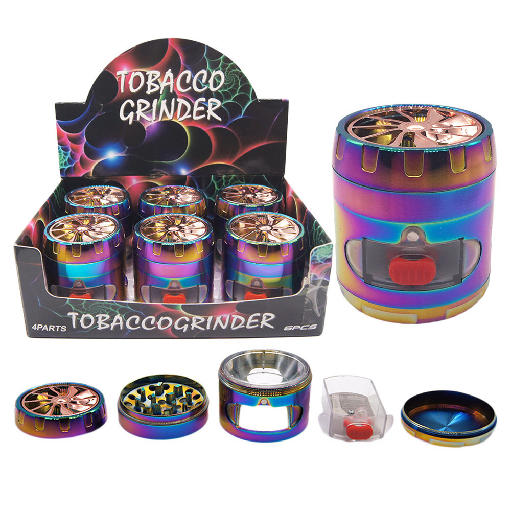 4 PART RAINBOW GRINDER WITH STASH DRAWER AND FAN DESIGN ON TOP 63MM - 6CT