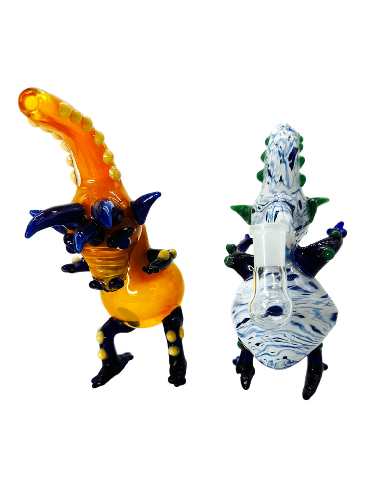 DOUBLE TUBE WAVE ATTACKING DRAGON MIX COLOR BUBBLER 8"