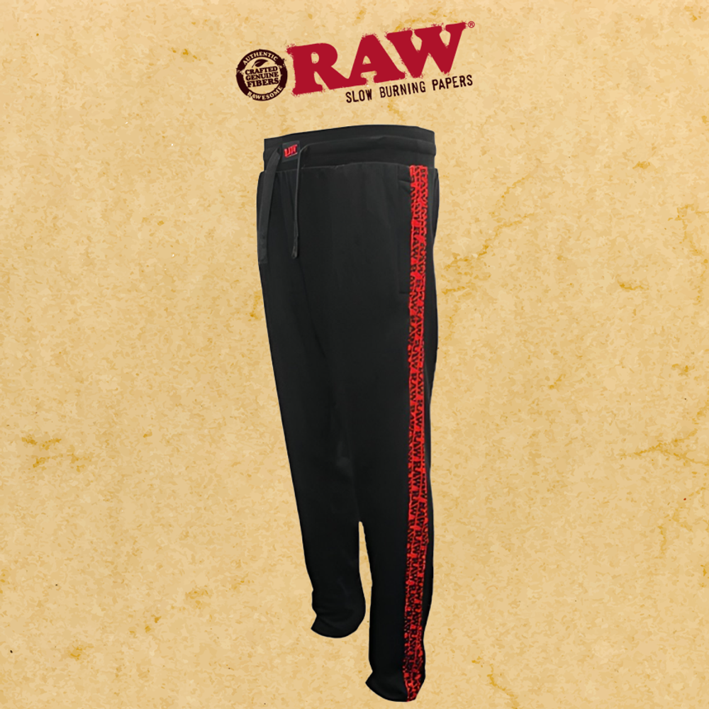RP x RAW BLACK SWEATPANTS WITH RED SIDE LOGO