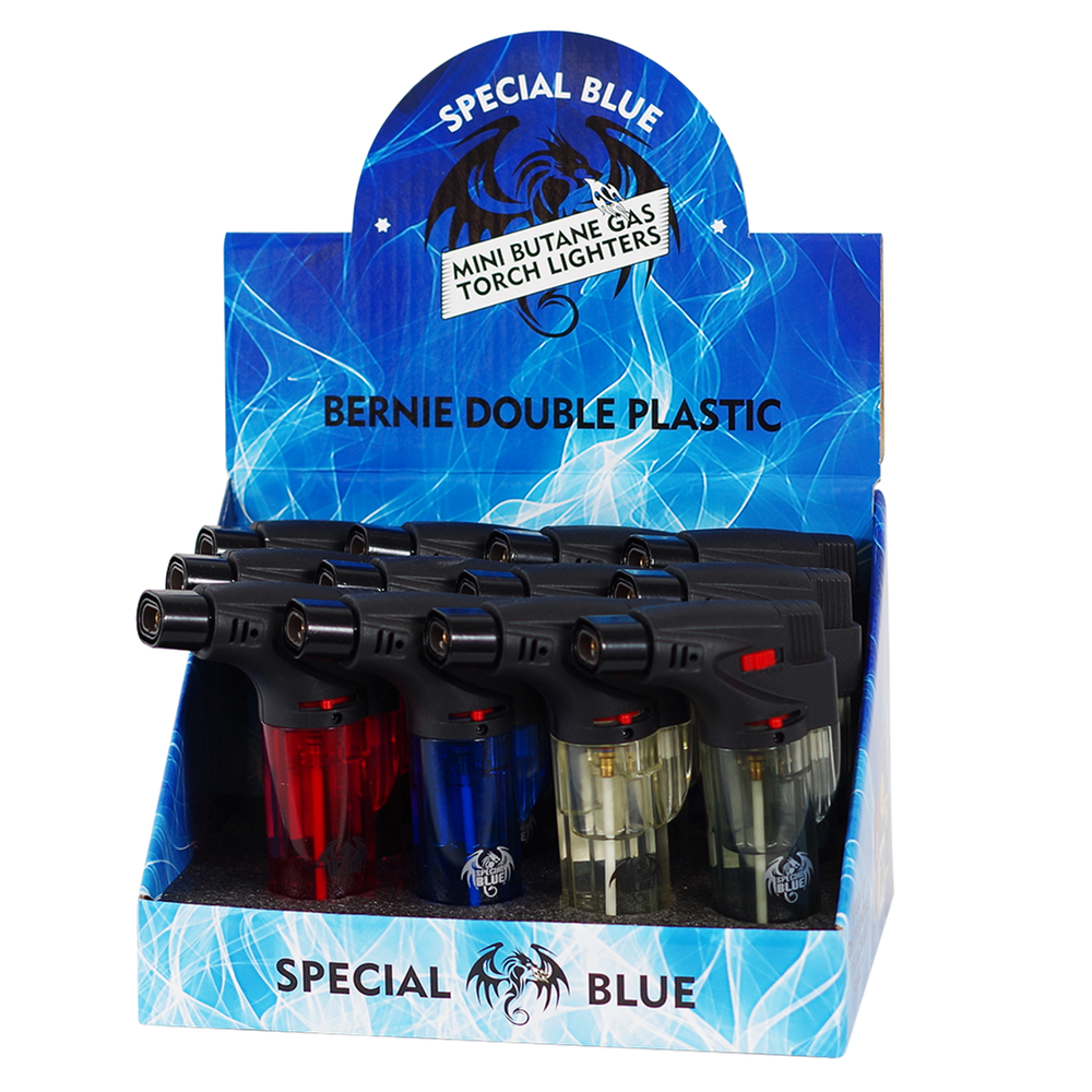 BERNIE DOUBLE PLASTIC SPECIAL BLUE LIGHTER DISPLAY - 12CT