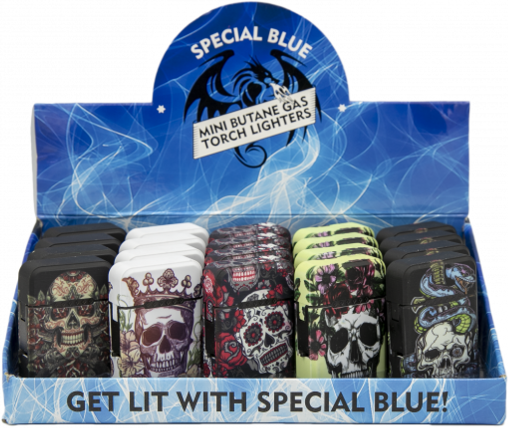 SKULLS & ROSES - SPECIAL BLUE LIGHTERS - 20CT DISPLAY