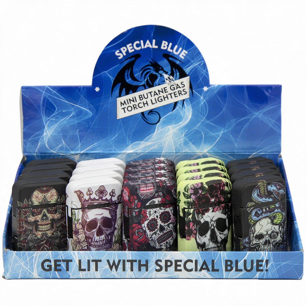 SKULLS & ROSES - SPECIAL BLUE LIGHTERS - 20CT DISPLAY