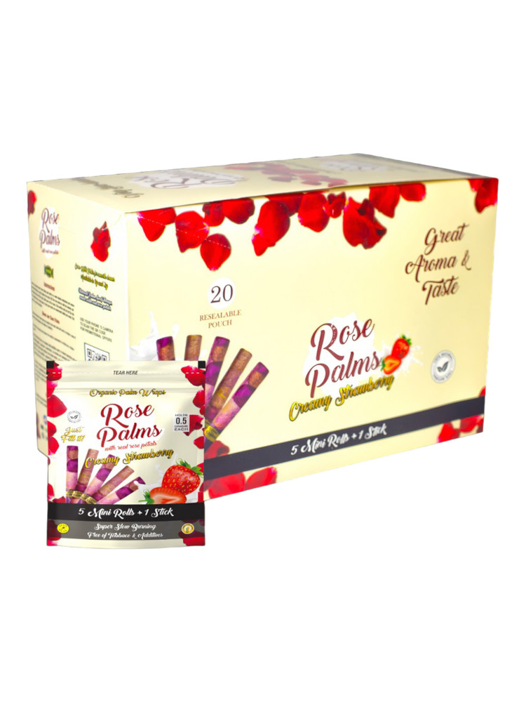 ROSE PALMS ORGANIC WRAPS W/ ROSE PETALS - 5 MINI ROLLS + 1 STICK - 20CT DISPLAY