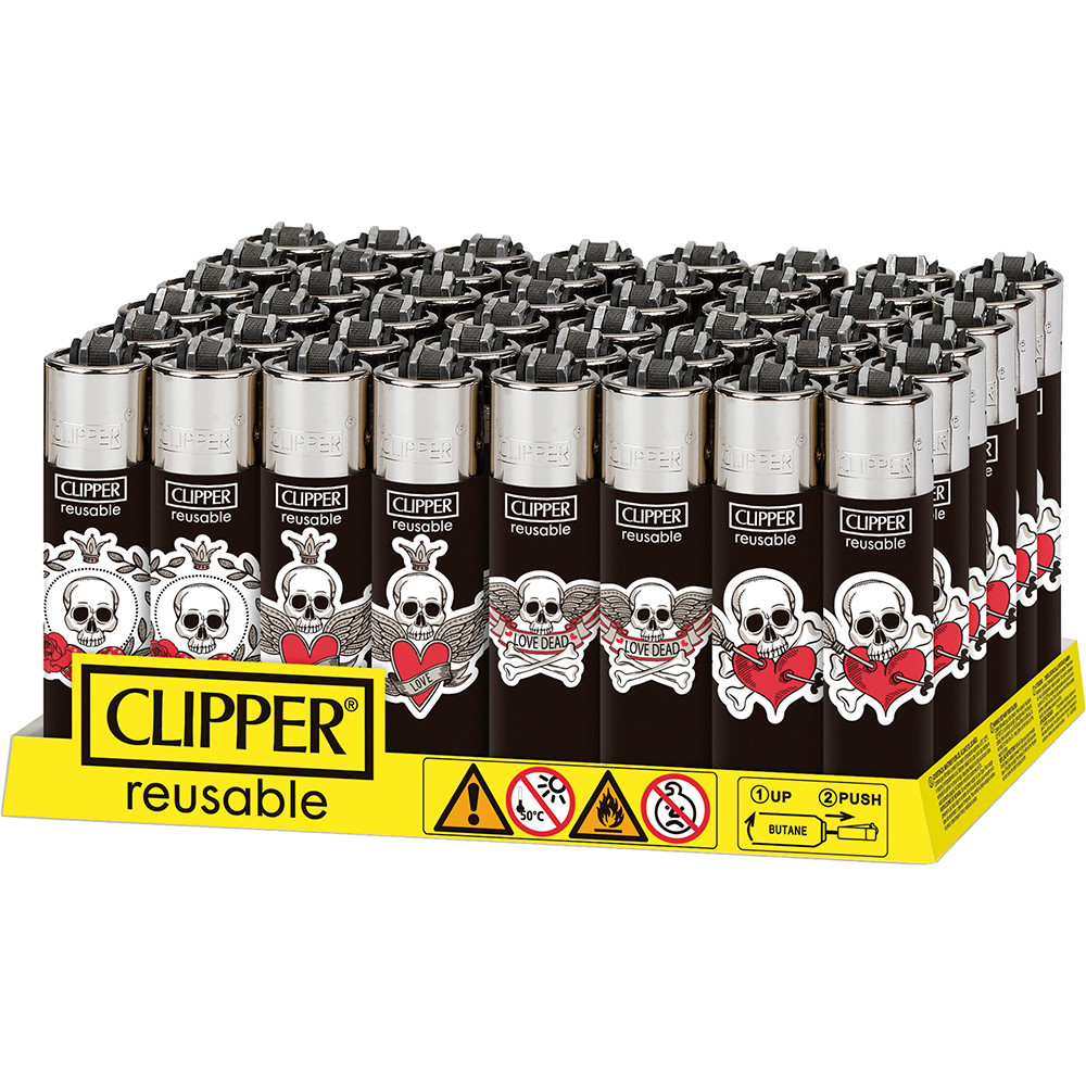 HEART SKULLS TATTOO CLIPPER LIGHTERS - 48CT