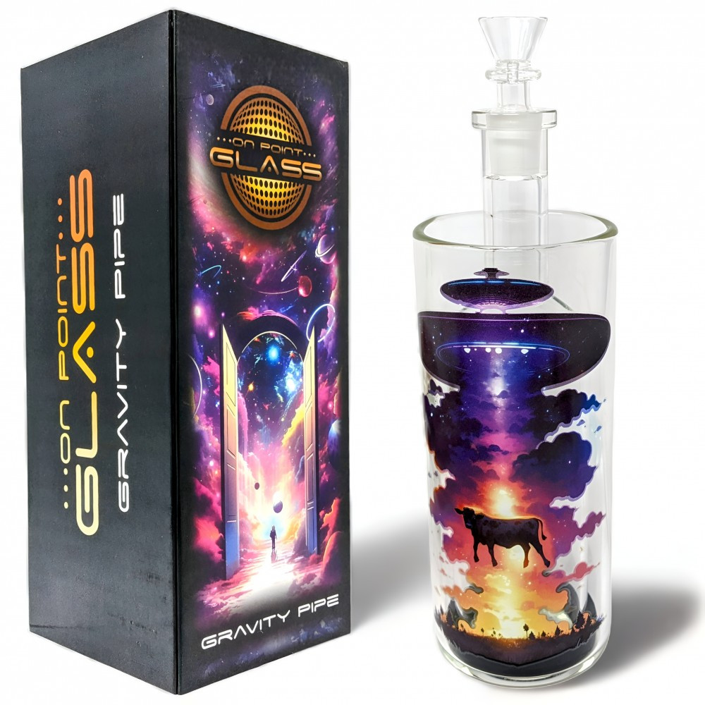 ON POINT GLASS - 8" BOOGIE W/ BOVINES - A STELLAR COW ABDUCTION GRAVITY WATER PIPE