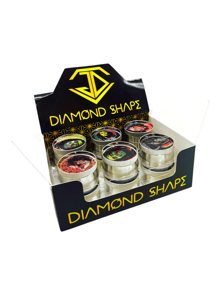 DIAMOND SHAPE 3-PART GRINDER BOB MARLEY DESIGN - 12CT DISPLAY