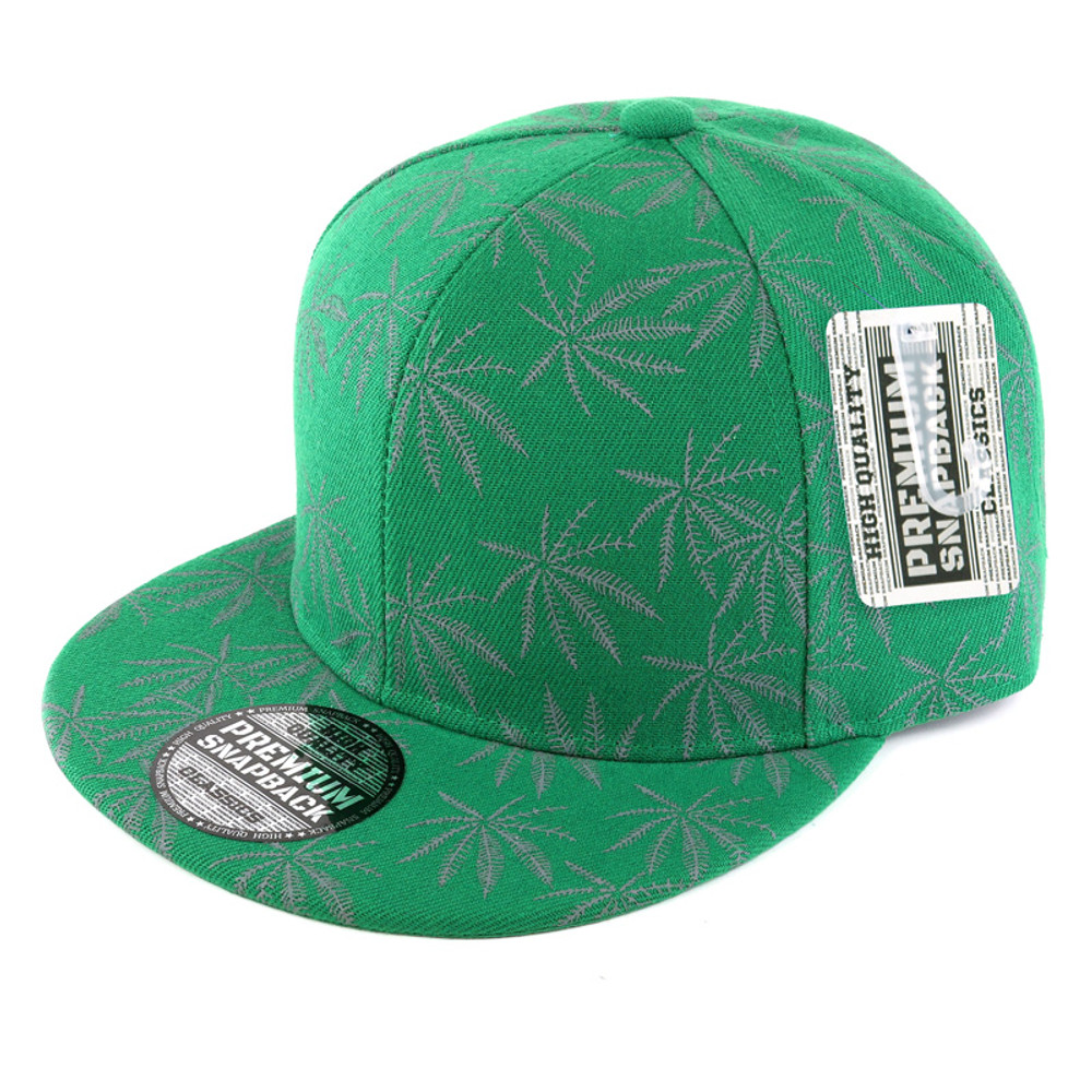 WEED PATTERN DESIGN SNAPBACK HAT GREEN - 12CT DISPLAY