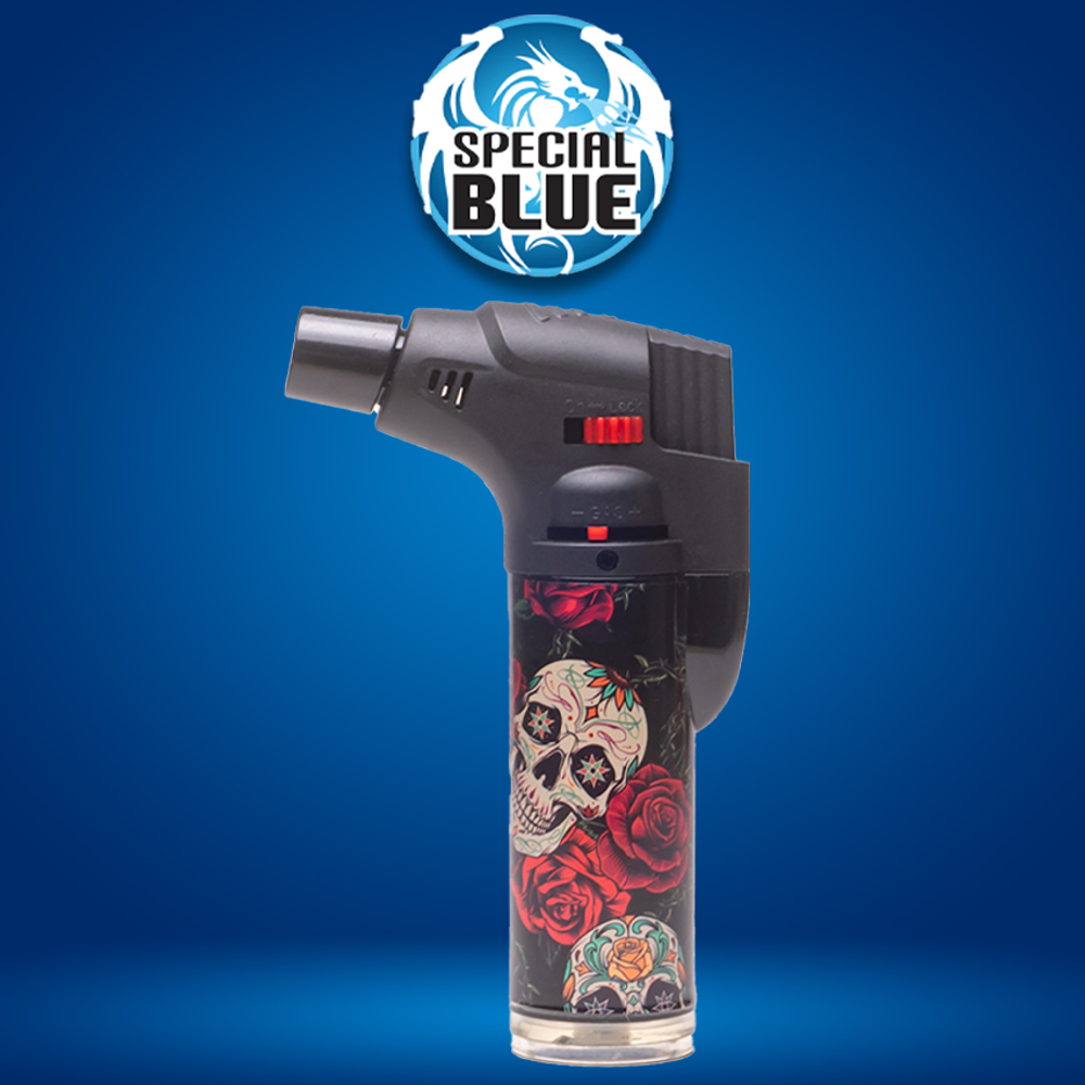 SPECIAL BLUE BERNIE SKULL & ROSES LIGHTER - 12CT DISPLAY