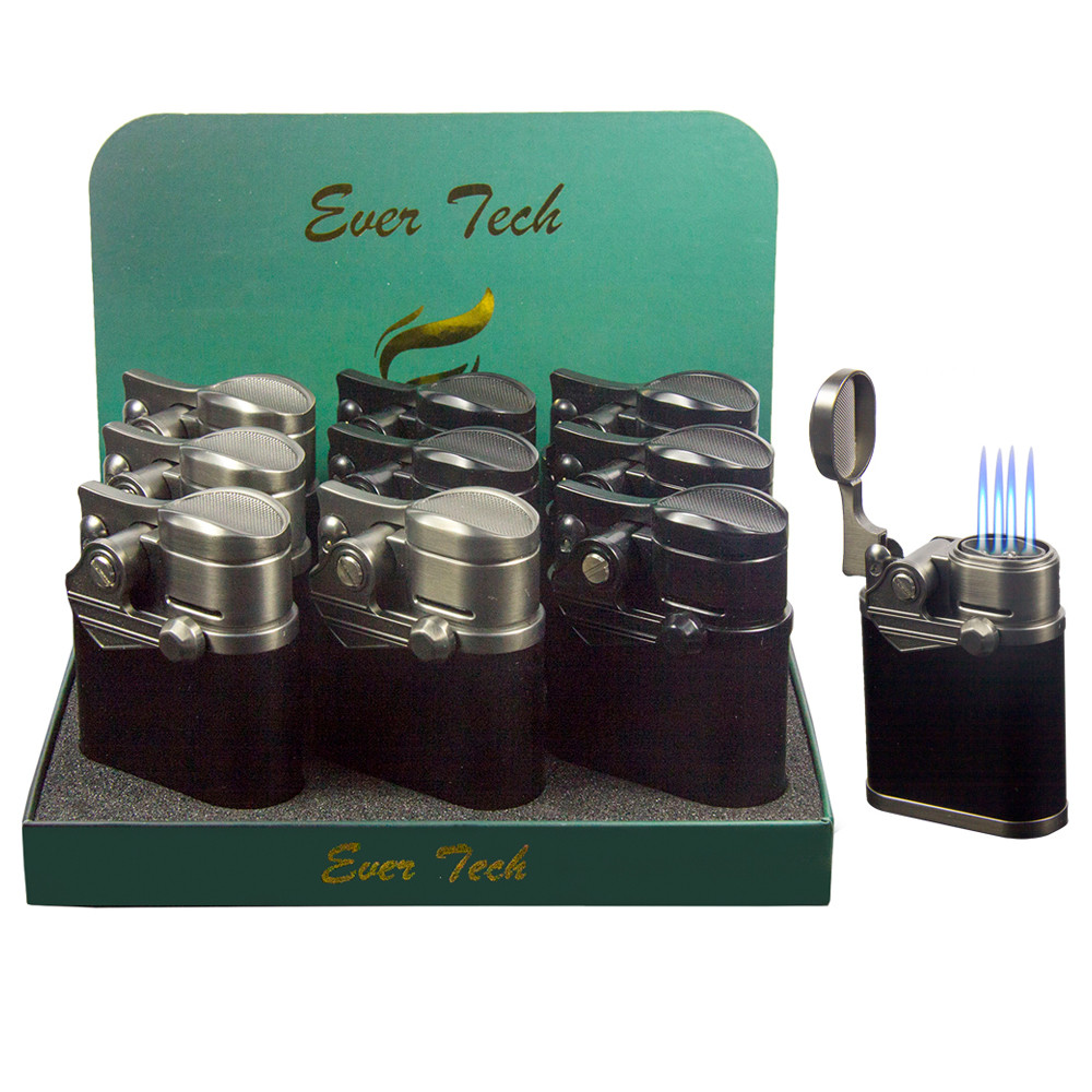 EVER TECH QUAD TORCH LIGHTER WITH A CIGAR HOLDER LID - 9CT