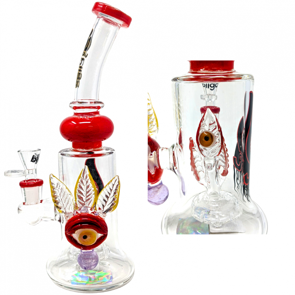 BIIGO BY LOOKAH - CURVED NECK EYE CATCHING LEAFY PERC WATERPIPE 11"