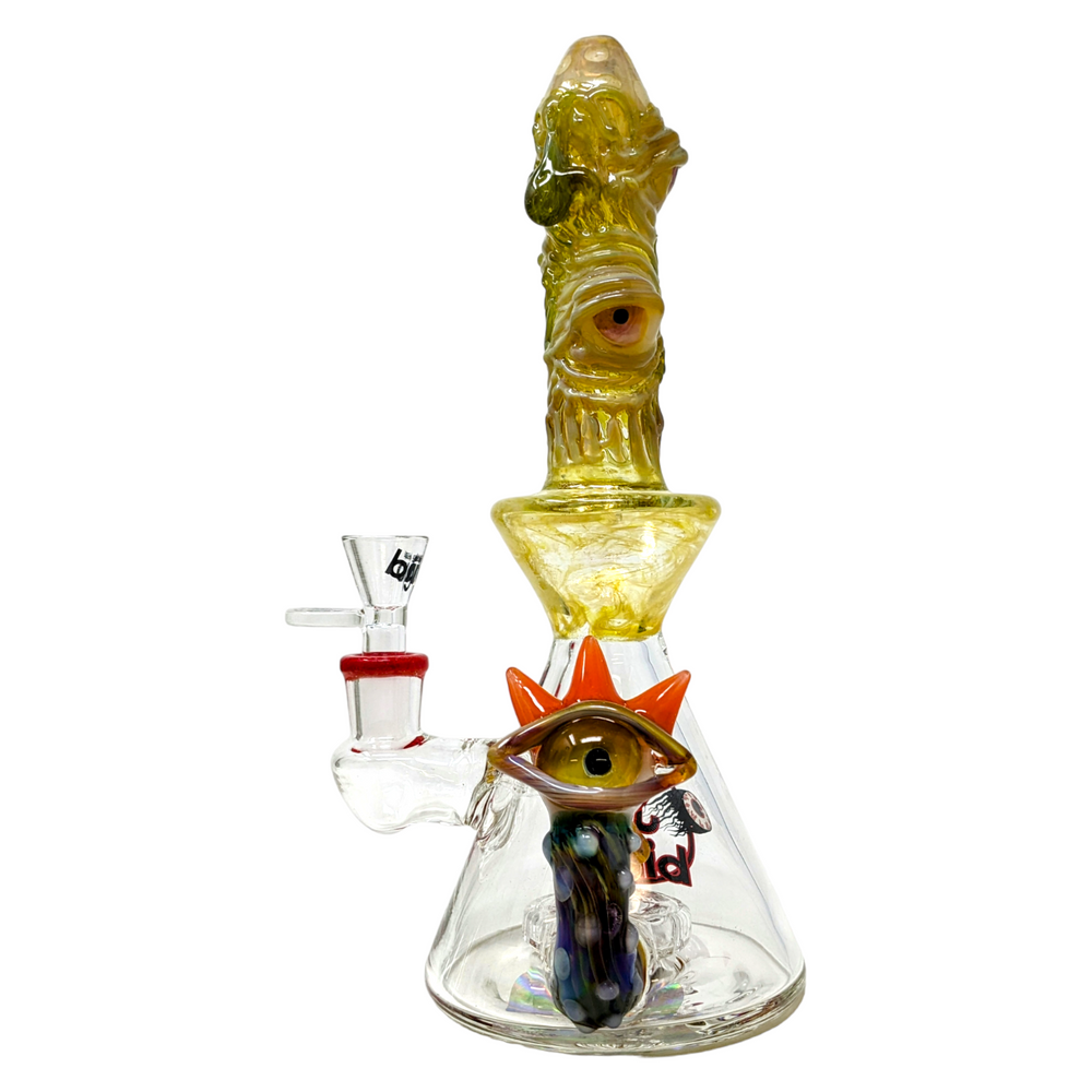 BIIGO BY LOOKAH - RED MULTI DEVIL EYE MATRIX PERC BEAKER WATERPIPE 10"