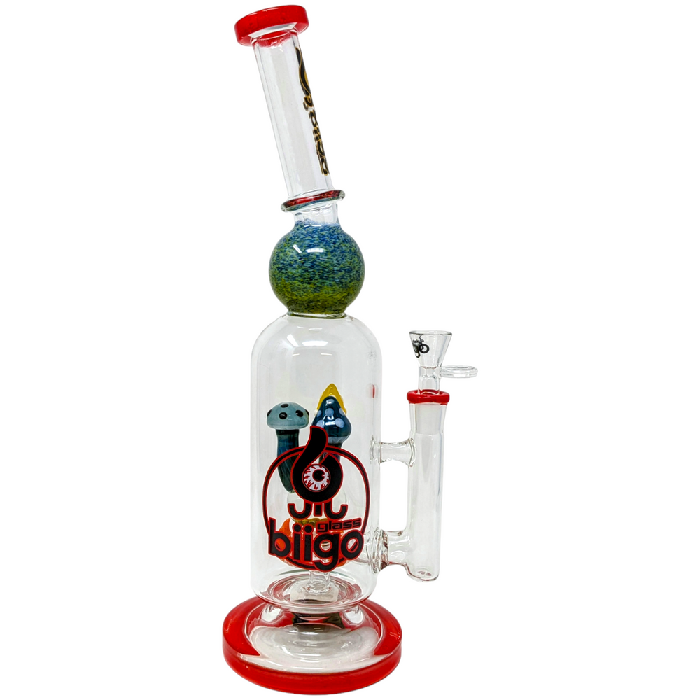 BIIGO BY LOOKAH - SPIKED MUSHROOM PERC STRAIGHT WATERPIPE RIG 14"