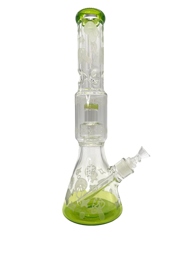 HEAVY BEAKER WITH METRIX PERC CLEAR MUSHROOM DESIGN AND COLORED BASE 15"