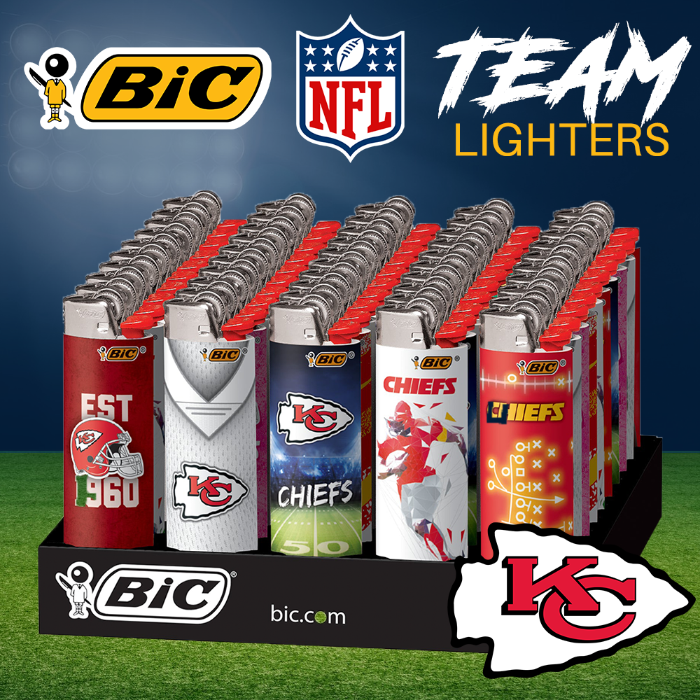 BIC KANSAS CITY CHIEF NFL LIGHTER - DISPLAY OF 50