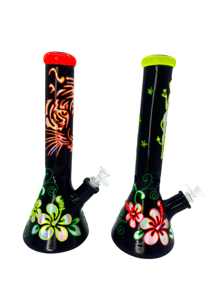 BLACK GITD BEAKER WATERPIPE ASSORTED COLOR 13.5"