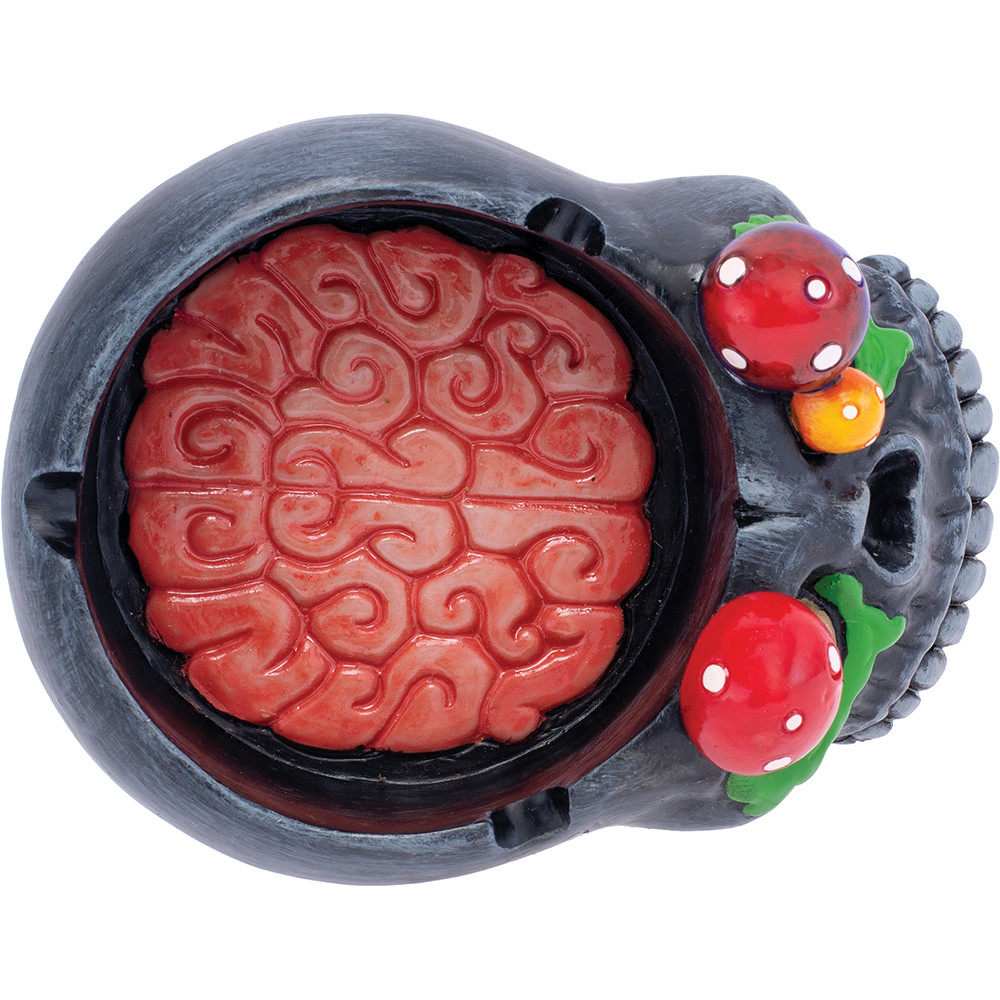 WHITE SKULL PINK BRAIN & MUSHROOM EYES ASHTRAY