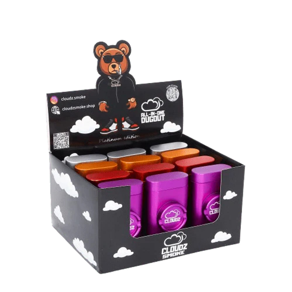 CLOUDZ SMOKE PLATIUM EDITION ALL IN ONE DUGOUT GRINDER ONE HITTER - DISPLAY OF 12