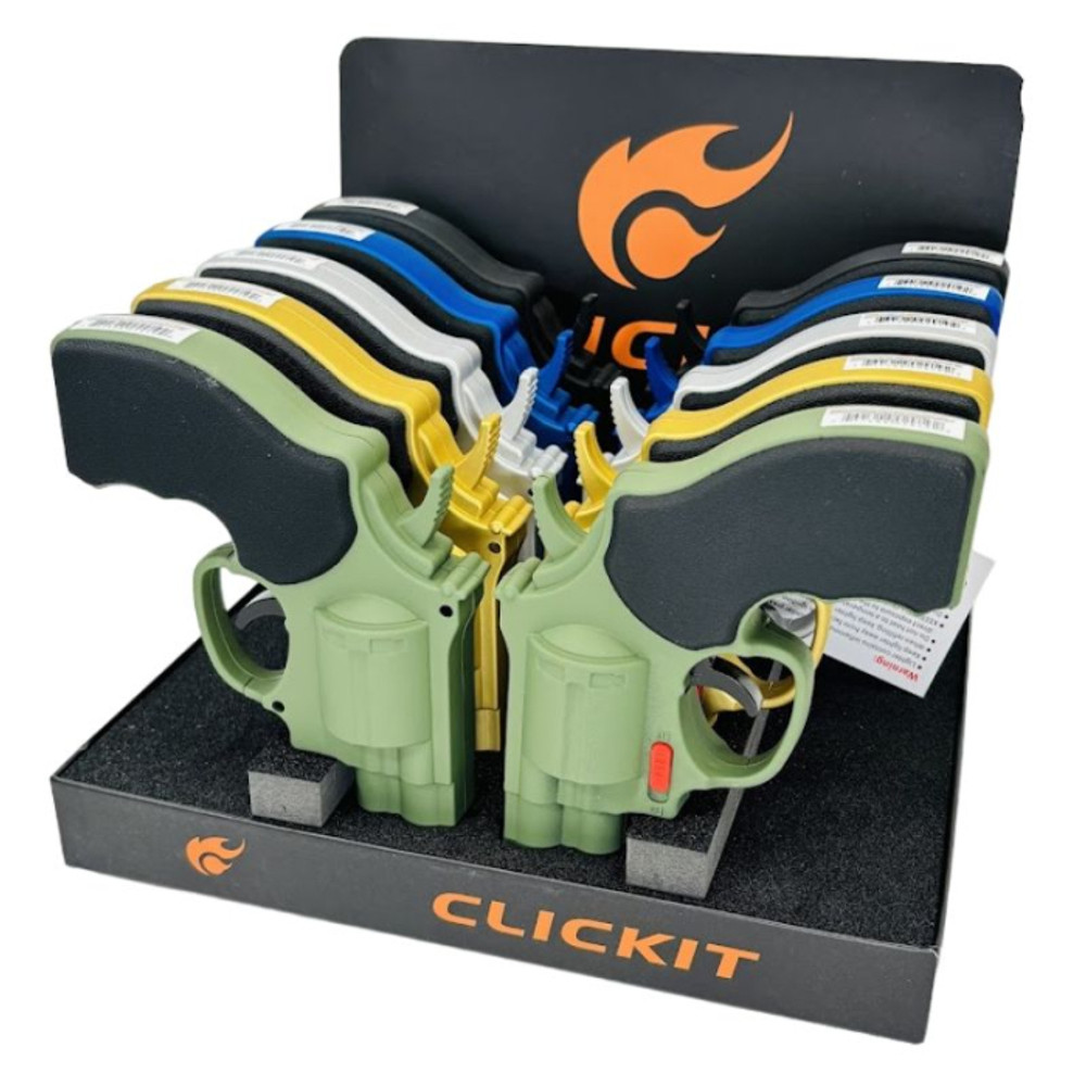 CLICKIT LARGE PISTOL LIGHTER - DISPLAY OF 10