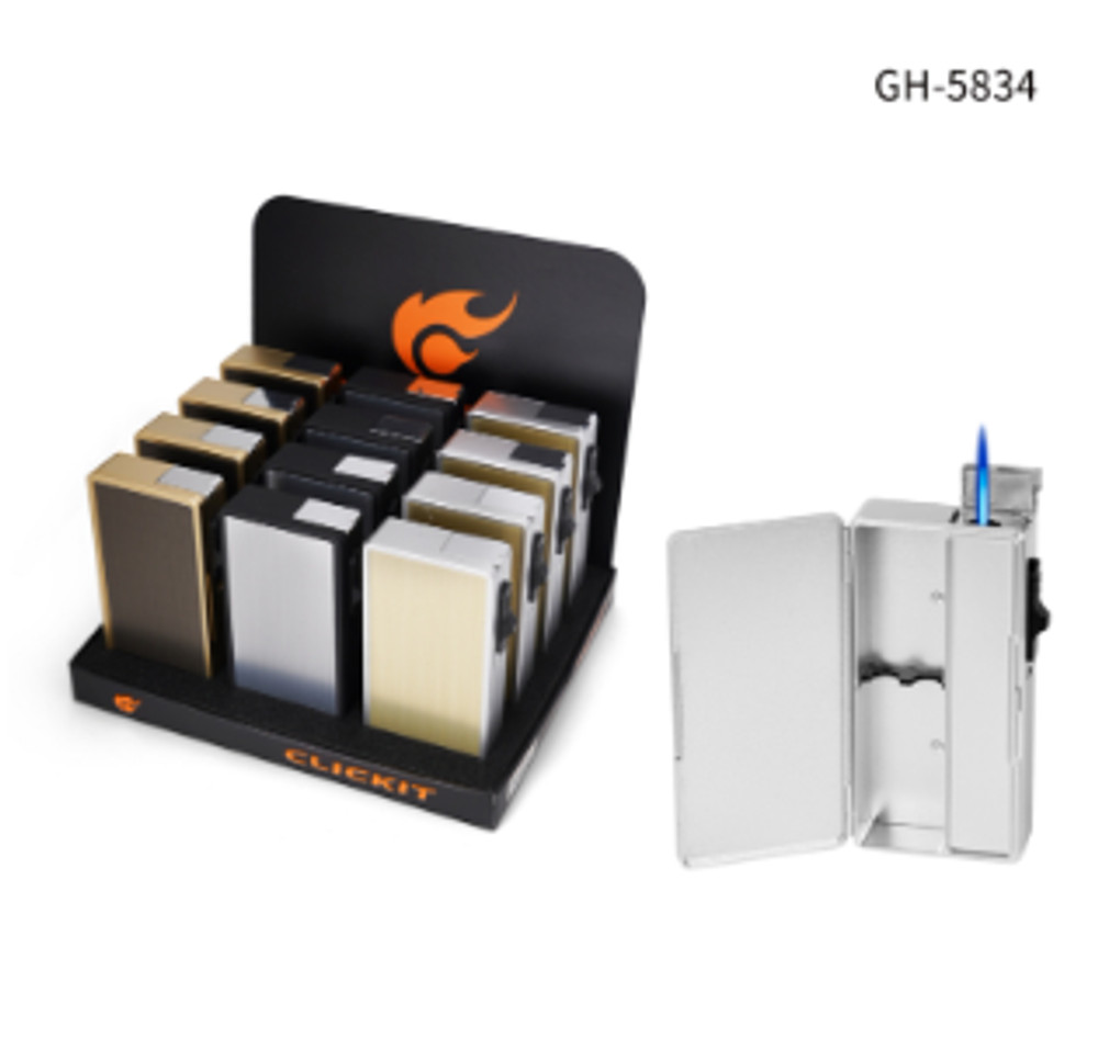 CLICKIT CIGARETTE BOX LIGHTER - DISPLAY OF 12