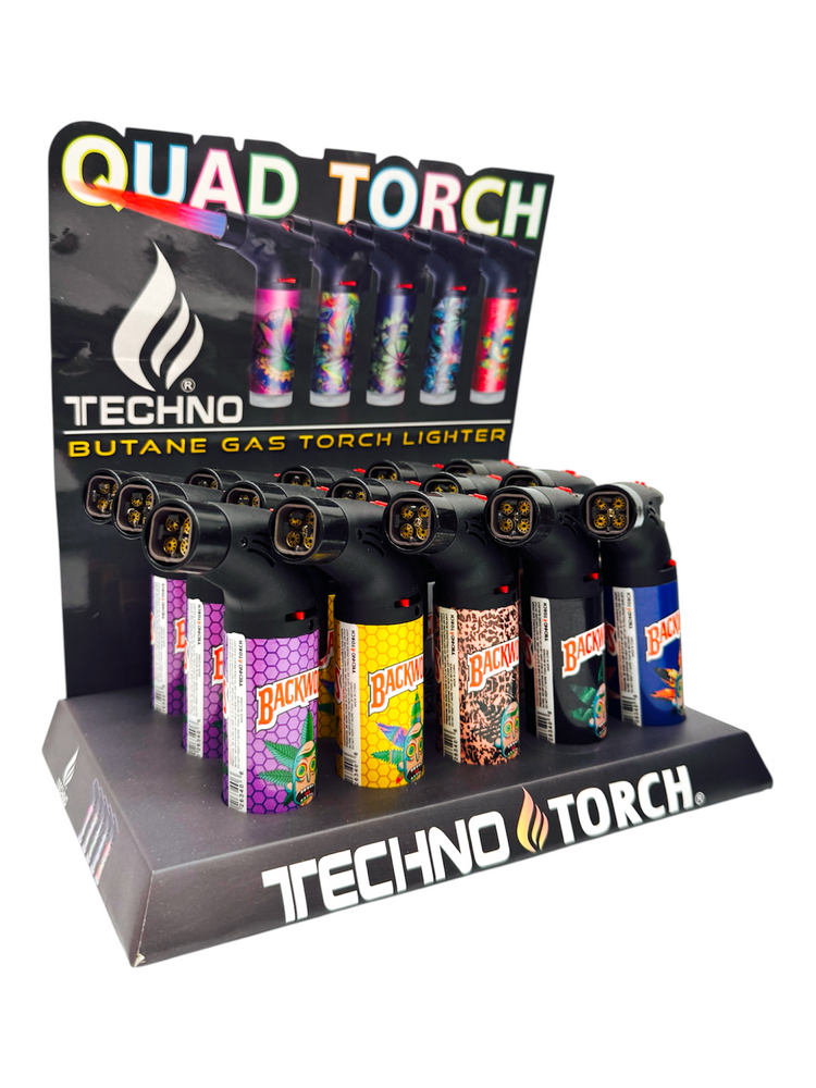 TECHNO QUAD TORCH GAS GUN LIGHTER RICK N MORTY HEAD BACKWOODS - DISPLAY OF 15