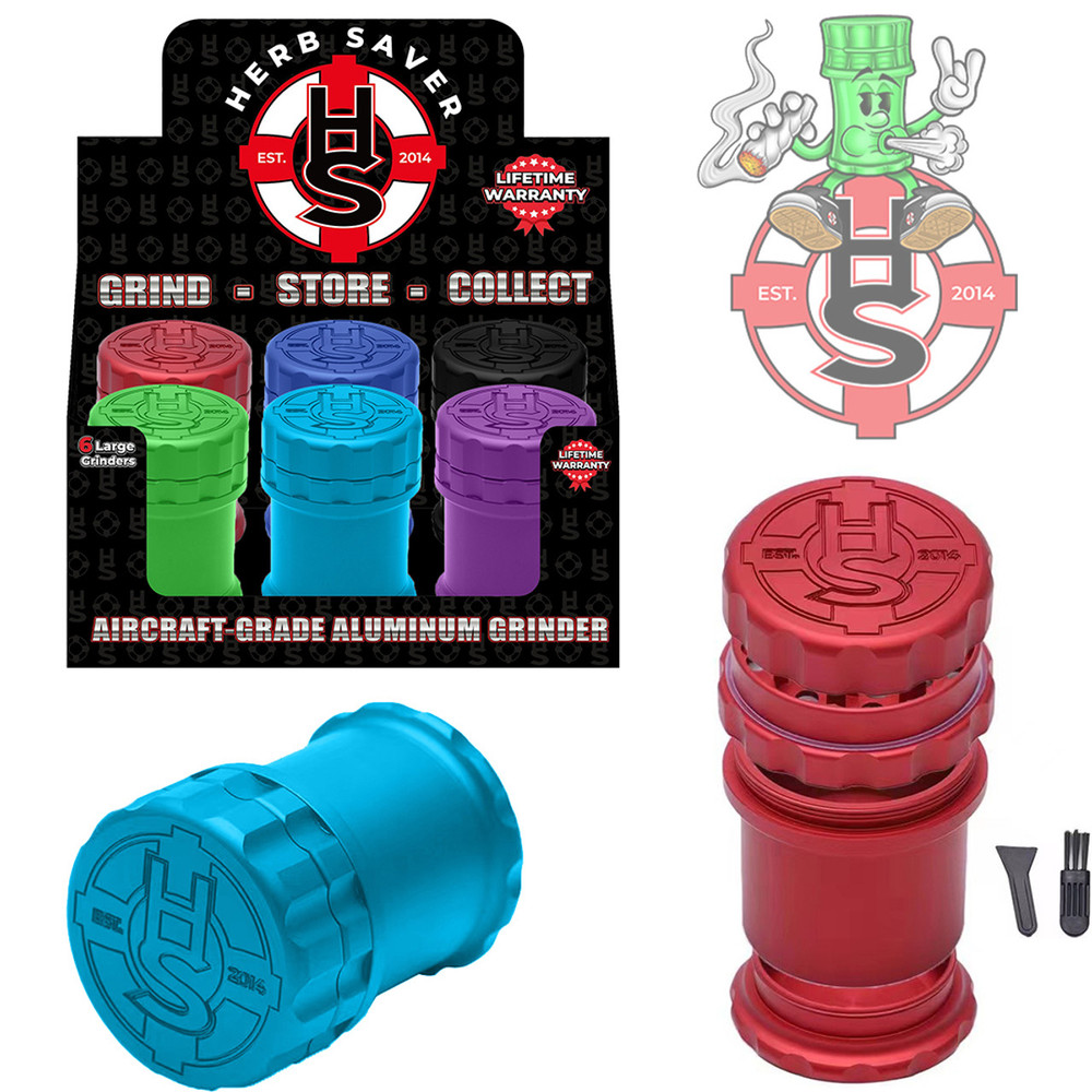 HERB SAVER LARGE ALUMINUM JAR GRINDERS - DISPLAY OF 6