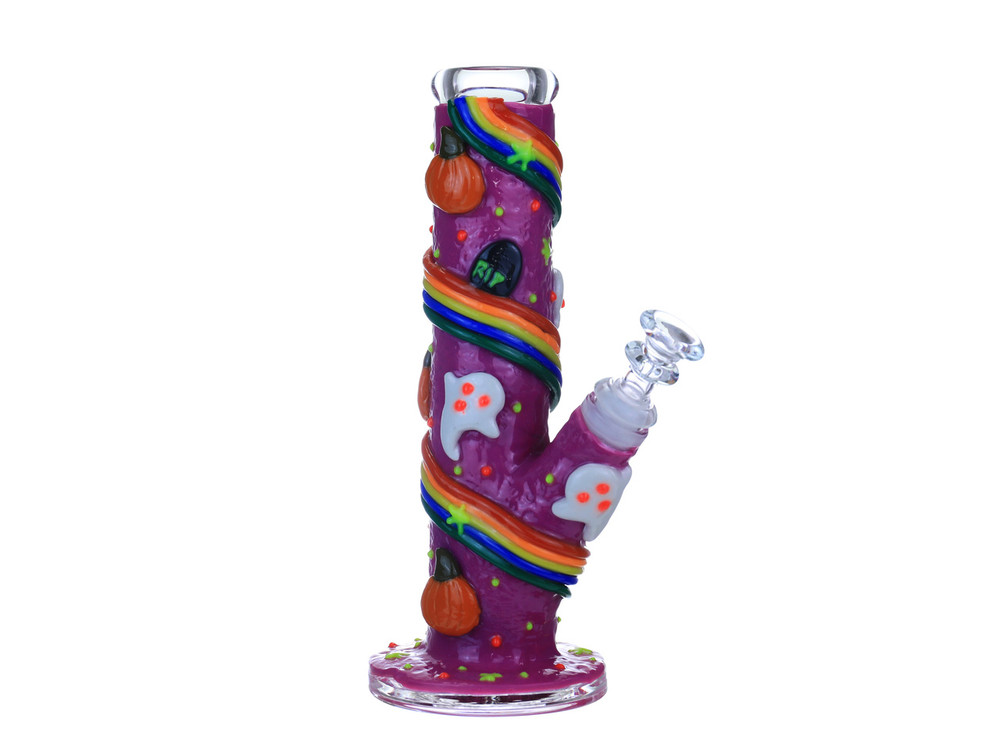 GLOW IN THE DARK RAINBOW GHOST HEAVY STRAIGHT WATERPIPE 9"