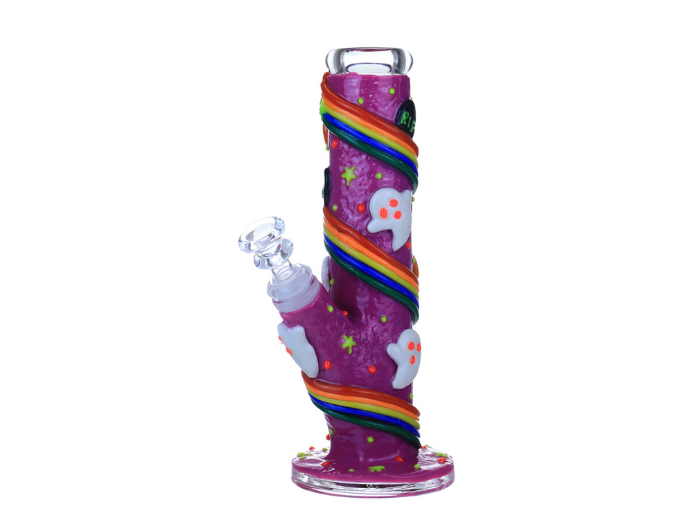 GLOW IN THE DARK RAINBOW GHOST HEAVY STRAIGHT WATERPIPE 9"