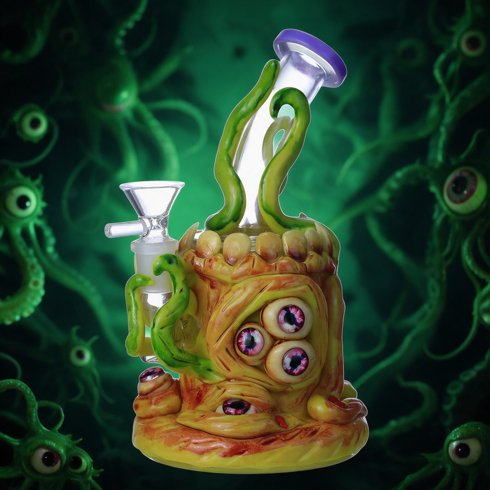 GLOW IN THE DARK MELTED MONSTER HEAVY WATERPIPE 8"