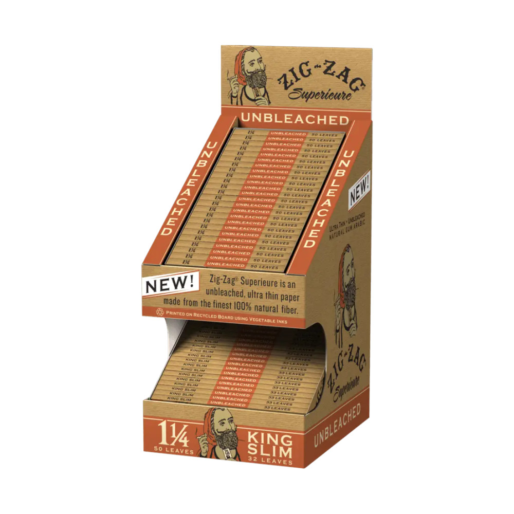 ZIZ-ZAG UNBLEACHED ROLLING PAPER 2 TIER DISPLAY OF 48